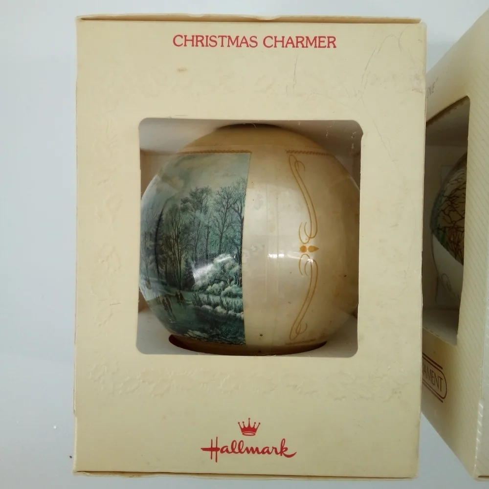 (2) NIB Vintage Hallmark Glass Ornament 1980 1983 Christmas Charmer Keepsake